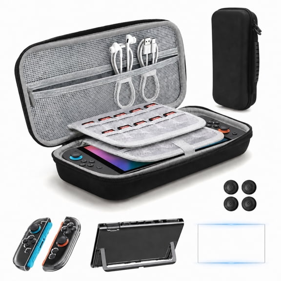 TSV 9-in-1 Accessories Kit Compatible with Nintendo Switch 2, Portable Carrying Case, Dockable Cover, Joy-Con Cases, Screen Protector and Thumb Caps