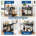 thumbnail image 3 of ASTARIN - Organizador para debajo del fregadero (2 unidades) - Organizador multiusos de 2 niveles para baño y cocina con 6 ganchos y 1 colgador - Cestas para encimeras y tocadores - Negro, 3 of 7