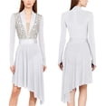 thumbnail image 5 of inlzdz Women Lyrical Dance Dress Long Sleeve Shiny Rhinestones Figure Skating Modern Dance Performance Dresses White S, 5 of 6