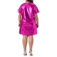 thumbnail image 4 of Agnes Orinda Robe Grande Taille pour Femmes Col Rond Métallique Manches Courtes Soirée Clubwear Robe T-Shirt Ample 1X Rose Vif, 4 of 7