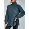 thumbnail image 3 of EYIIYE Chandail d'Automne Hiver pour Femmes à Manches Longues Col Roulé Tricoté chandail Couleur Unie Ourlet Fendu Long Tricoté Ample Décontracté Confortable, 3 of 8