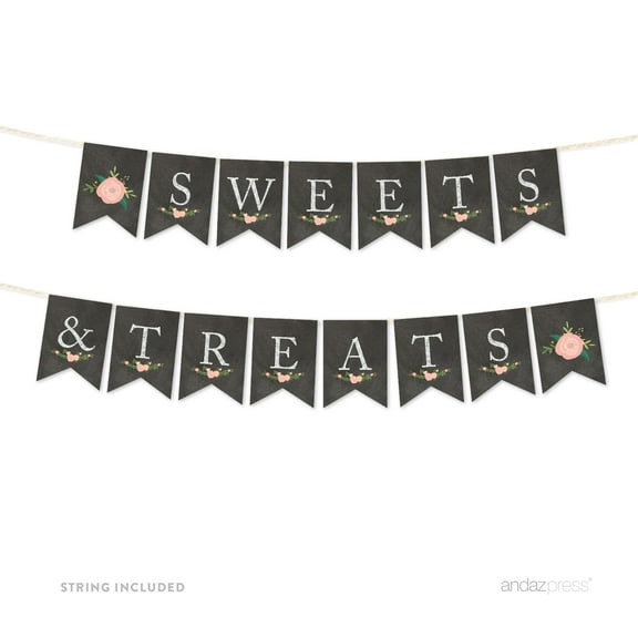 Sweets & Treats Chalkboard Floral Girl Baby Shower Pennant Party Banner