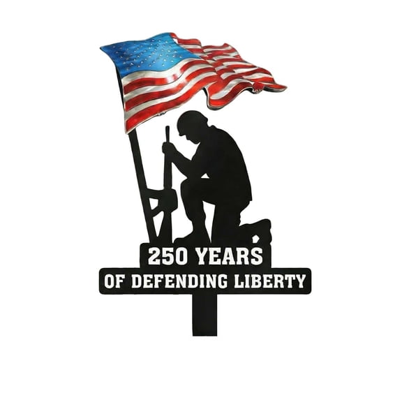 250th Anniversary USA Patriotic Soldier Garden Stake, Red White Blue American Flag Acrylic Decor 250 Years of Defending Liberty Outdoor Decoration for Lawn Patio Cemetery