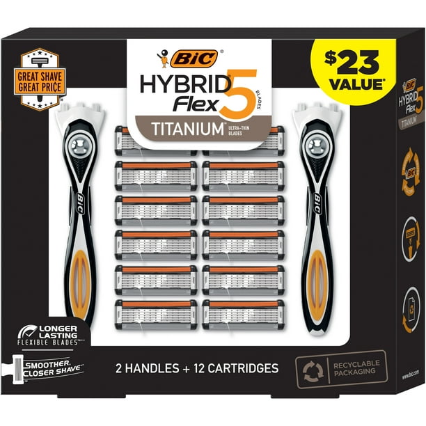 BIC Holiday Gift Set, Hybrid Flex 5, 5 Blade Razors for Men, 2 Handles ...