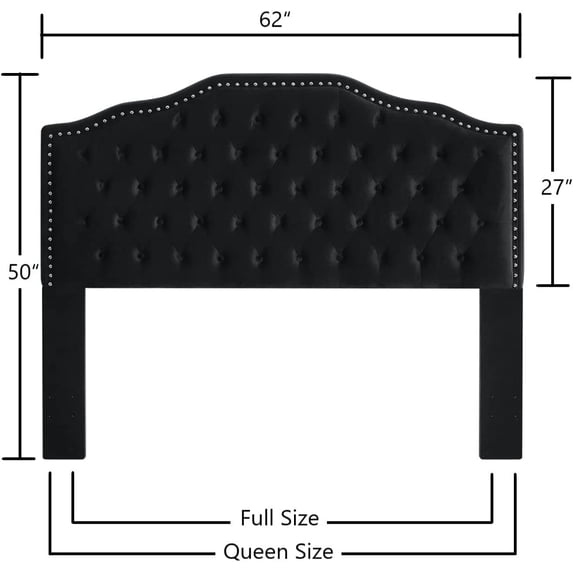 ZXNYH Upholstered Button Tufted Queen Headboard with Nailhead Trim, Soft Velvet Fabric Headboard Queen/Full