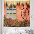 thumbnail image 1 of Wagon Wheel Tapestry, Country House in Ecuador Red Wall Window Summer Flowers Straw Roof, Fabric Wall Hanging Decor for Bedroom Living Room Dorm, 5 Sizes, Multicolor, by Ambesonne, 1 of 1