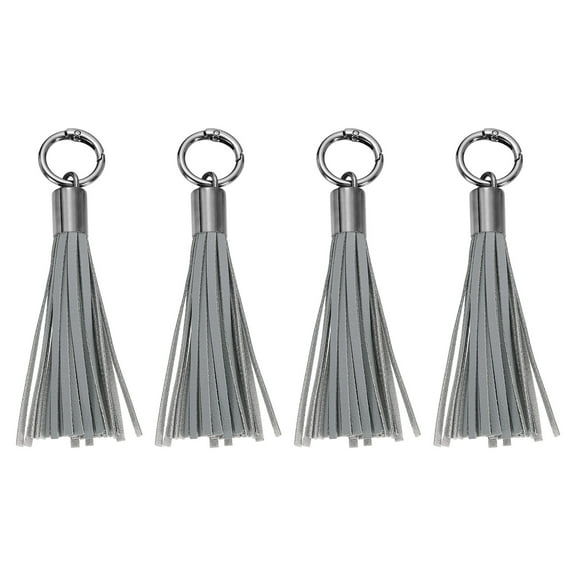 4Pack Leather Keychain Tassels, Women Tassel Bag Charm, Gray