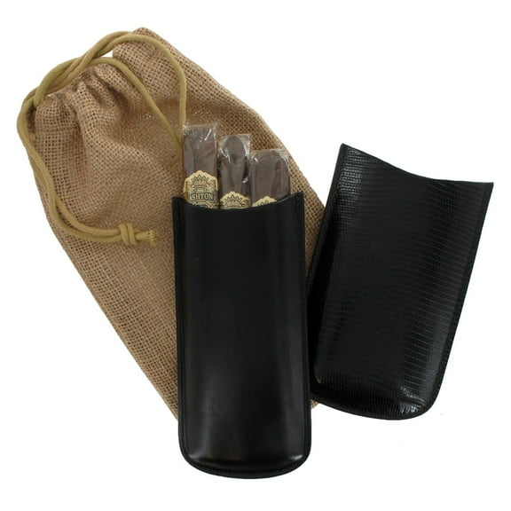 Tampa Fuego Black Cigar Case Exotic Lizard 2 Sides Leather
