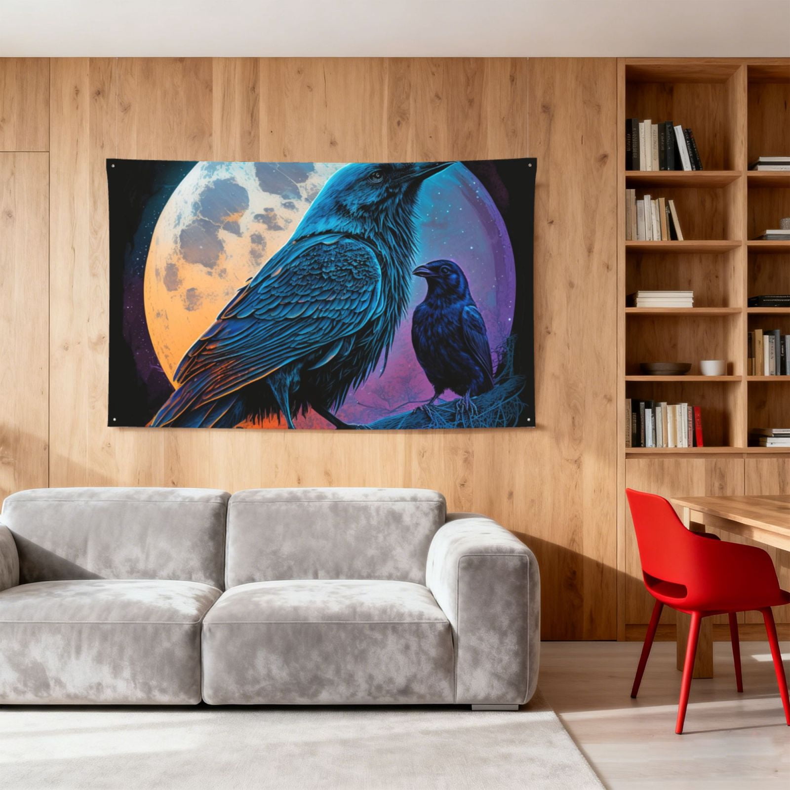 Raven Wolf Moon Moonlight Art Four Hole Decorated Banner Flag for Garden Yard Home Decoration Indoor Outdoor 4x6 Ft