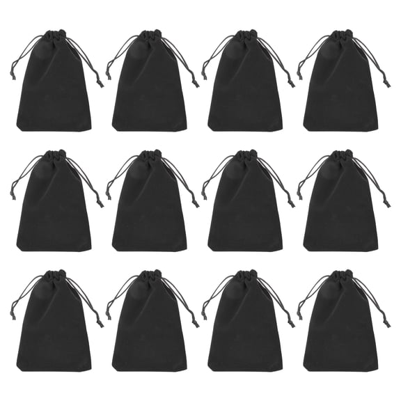 Uxcell Velvet Gift Bags 12Pcs 4 x 6" Velvet Drawstring Jewelry Bags for Wedding Party, Black