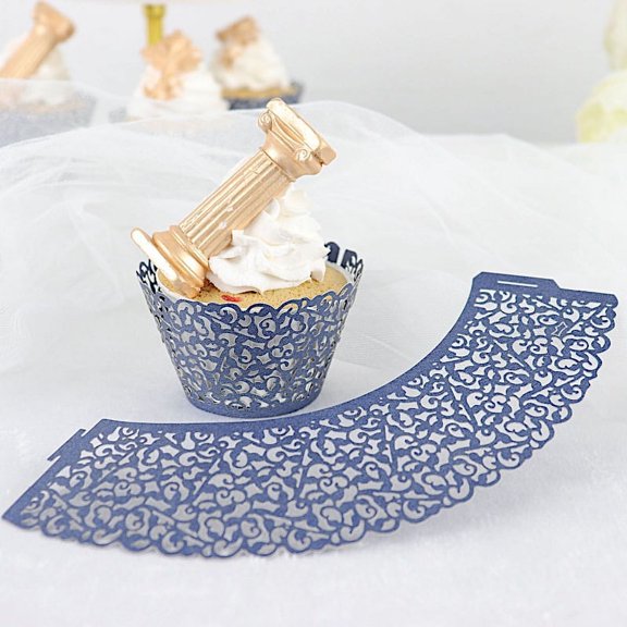 BalsaCircle 25 Navy Blue Paper Cupcake Wrappers Laser Cut Lace Muffin Liners Party Events Reception Home Decorations