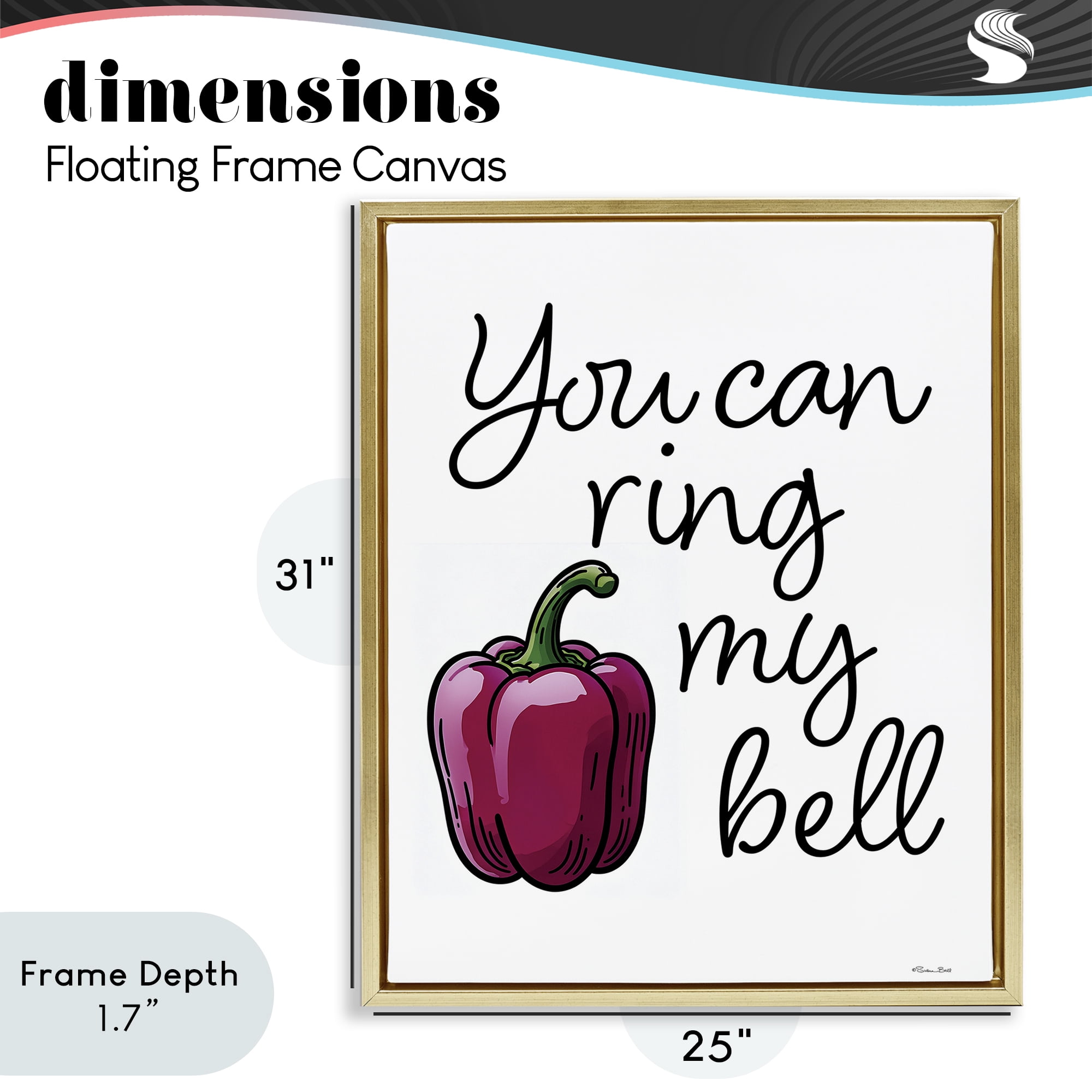 Stupell Industries Ring My Bell Pepper Gold Framed Floater Canvas Wall Art, design by Susan Ball