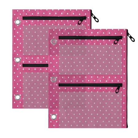 2 Pack 3-Ring Binder Pencil Pouch with Clear PVC Windows Hot Pink White Polka Dot Large Capacity Stationery Bag for Classroom Office Supplies