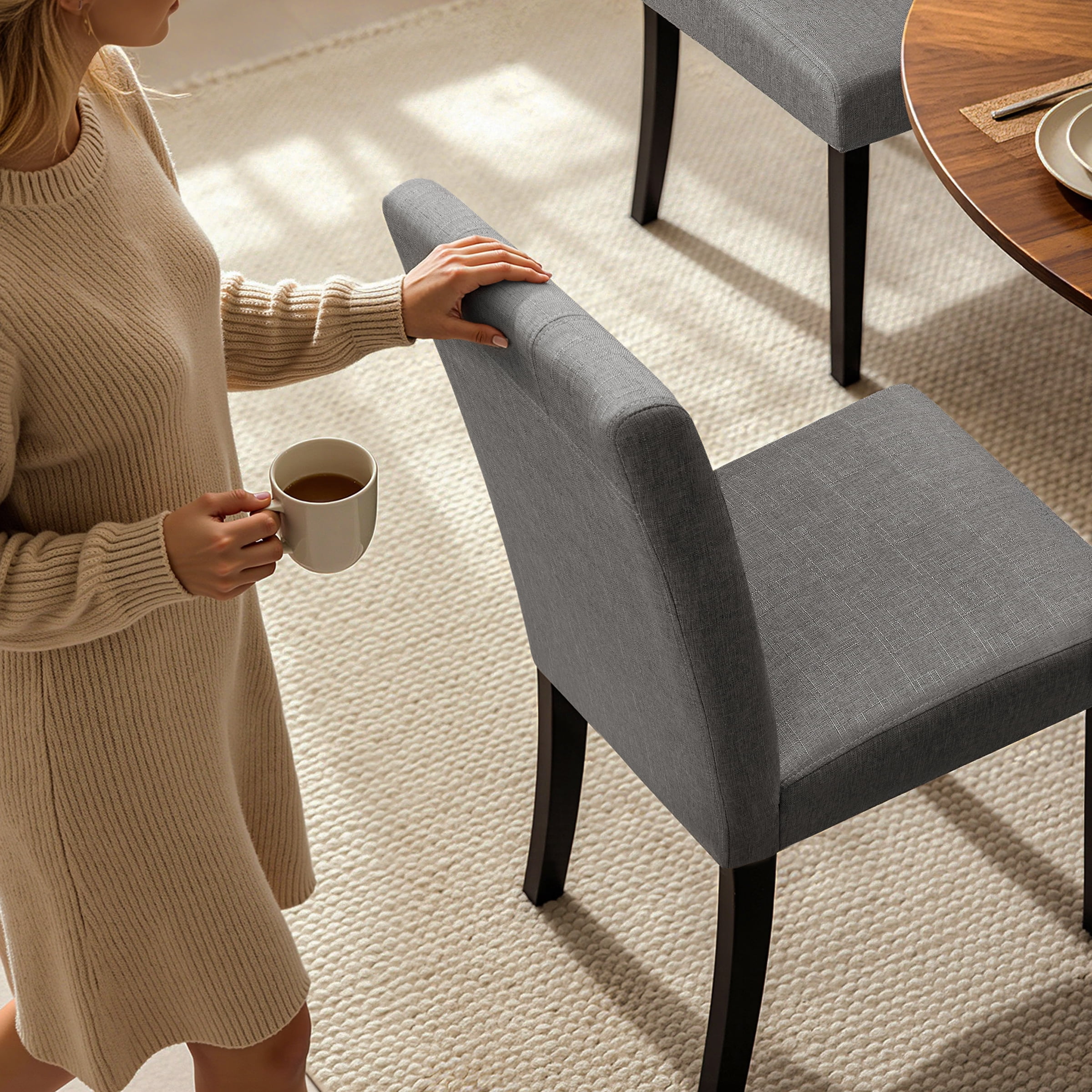 DyFun Linen Upholstered Dining Chairs Set of 2 for Kitchen Dining Room or Apartment Living, Dark Gray