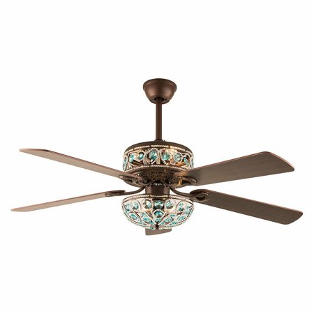 

Oukaning 52-Inch Modern Crystal 5 Wooden Fan Blades And Silent Motor 3-Speed Living Room Dining Kitchen (A)