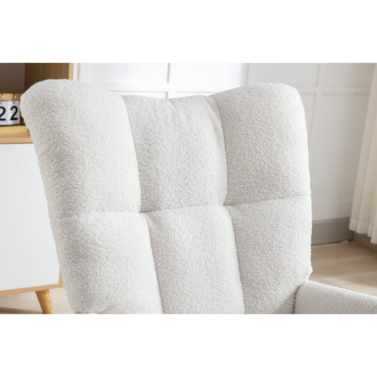 Clipeyh Wooden Wingback Glider Lounge Chair White with Cushion for