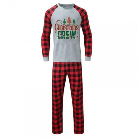 

dianhelloya 1 Set Christmas Pajamas Xmas Element Crew Neck Cotton Blend Couples Family Matching T-Shirt Trouser Sleepwear for Daily Wear