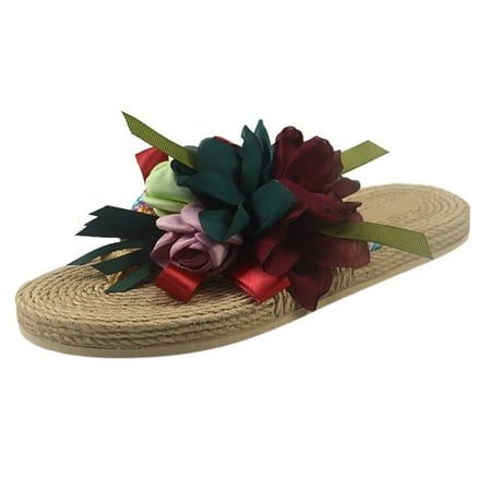

Pgeraug womens slippers Women Weave Beach Breathable Sandals Home Slipper Flowers Flip-Flops Flat Shoes mens slippers 39