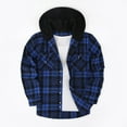 thumbnail image 2 of Lcziwo Mens Long Sleeve Plaid Hoodie Flannel Casual Trendy Fall Outerwear Drawstring Oversized Pocket Tops Button Down Lightweight Thin Shirts 2025 Blue,M, 2 of 3
