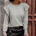thumbnail image 6 of BLVB Women's Fall Sweaters 2024 Trendy Crew Neck Ruffle Long Sleeve Casual Loose Knit Pullover Sweater Tops, 6 of 9
