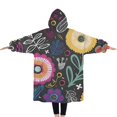 thumbnail image 2 of Oversized Wearable Blanket Hoodie,Multicolor Cartoon Floral Pattern Sherpa Blanket Hoodie with Super Pockets,Super Warm Fuzzy Pullover for Women & Men, 2 of 6