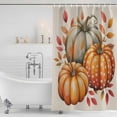 thumbnail image 3 of Burnt Orange Pumpkin Fall Shower Curtain, Waterproof Shower Curtains for Bathroom, Thanksgiving Botanical Leaves Rustic Washable Fabric Bathtub Curtain Set Bath Decor with 12 Hooks Extra Long 72"x96", 3 of 8