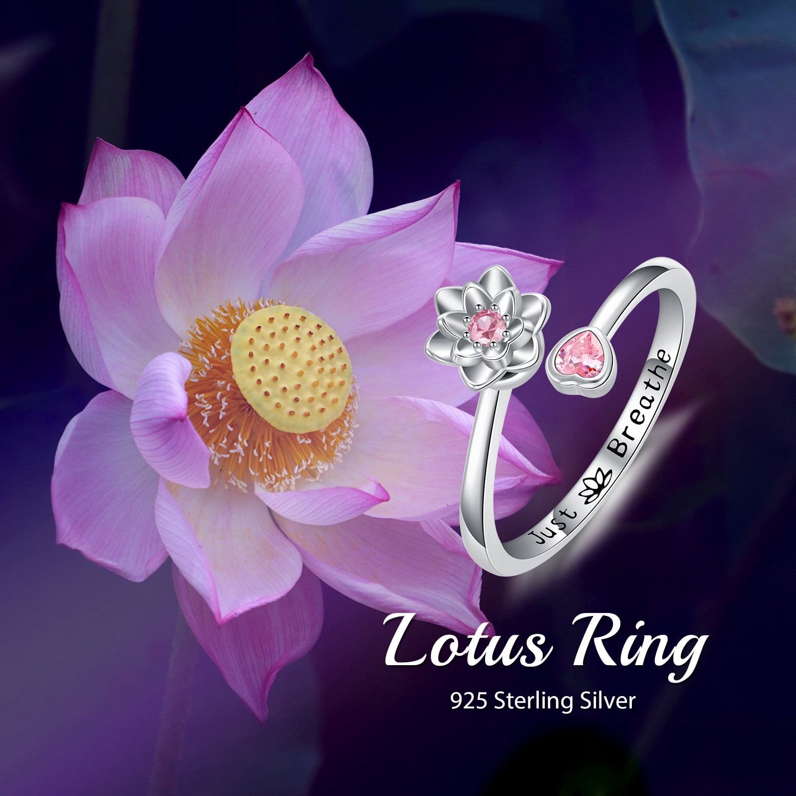 YAFEINI Lotus Fidget Spinner Ring Sterling Silver Lotus Ring Anti Stress Jewelry Gift for Women Wife
