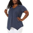 thumbnail image 1 of Women's Plus Size T-shirt V Neck Pintuck Short Sleeve Asymmetric PolDots Top, 1 of 7