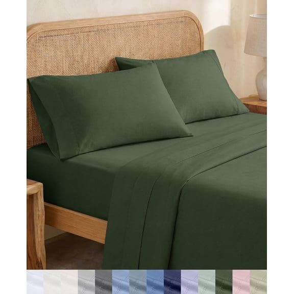 Organic Cotton Queen Bed Sheet Set Olive Green Percale 15 Inch Deep Pocket