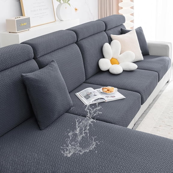 Smiry Waterproof Couch Cushion Covers for Sofa, Stretch Jacquard Seat Cushion Covers Washable, Sectional Sofa Slipcover Elastic Furniture Protector for Pets, Kid (3PC, Grey)