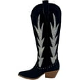 thumbnail image 2 of ARiderGirl Kokie Women's Western Cowboy Knee-High Boots Rhinestone flame Embroidered Leather Stacked Heel Snip Pointed Toe Cow Suede Boots, 2 of 5