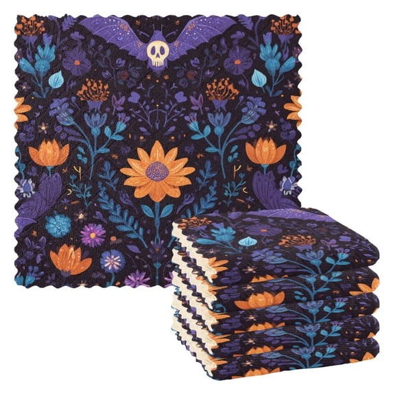 6 Pieces of Kitchen Towels 11x11Inch Kitchen Dish Cloths Kitchen Dish Towels Reuseable Cleaning Cloths Beautiful Halloween Bats