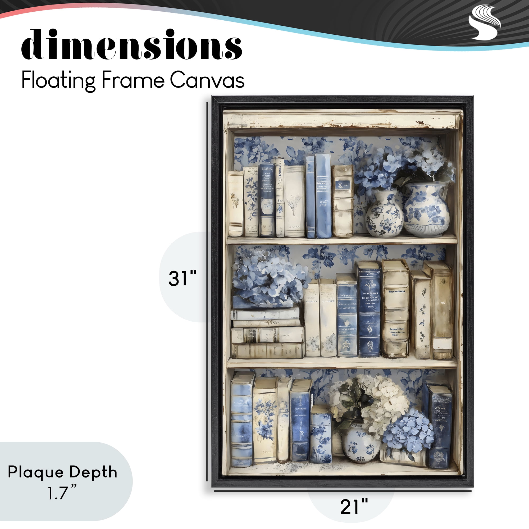 Stupell Industries Blue & Beige Bookcase Black Framed Floater Canvas Wall Art, design by LSR Design Studio