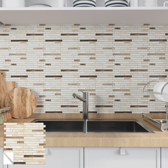 12×12in. Best Kitchen Peel and Stick Tile Backsplash Stone Beige (10 Sheets)