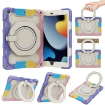 Dteck Case For iPad 10.2" 9th/8th/7th Gen,Shockproof Rubber Hybrid PC Hard Case Folding Handle Stand Heavy Duty Protective Cover for iPad 10.2-inch,Rainbowpink