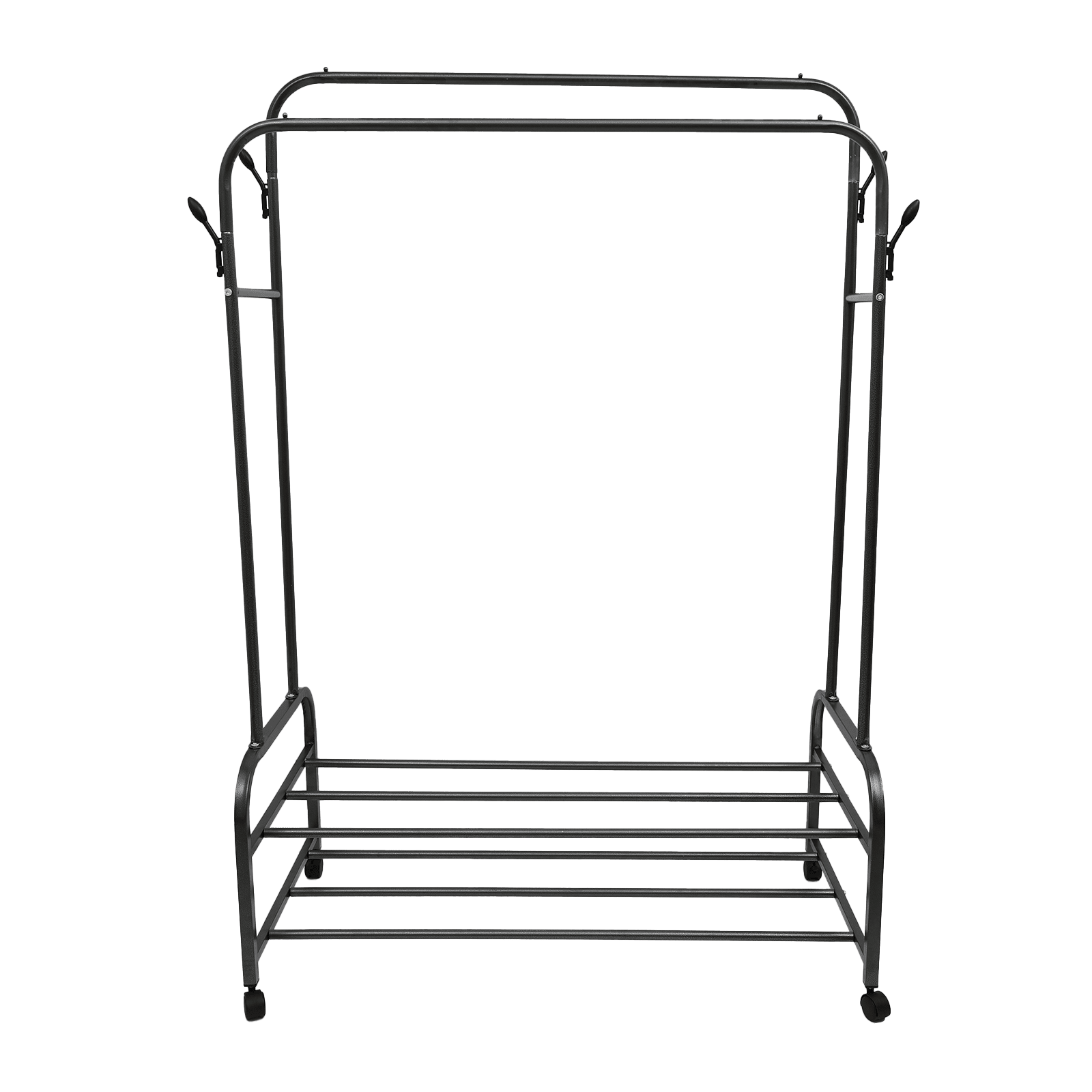 Clothes Rack With Wheels, Portable Clothing Rack With Shelves & Hooks, Heavy Duty Garment Racks for Hanging Clothes, Multi-Functional Closet Rack for Bedroom, Black