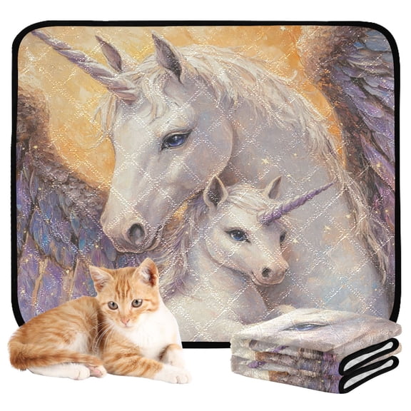 Qxltty Unicorn Family Cat litter Pads Pet Set of 3 Diaper Mats Center Anti-leakage Layer Absorbent Soft and Comfortable