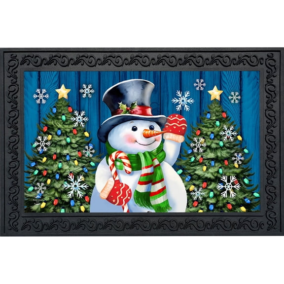 Briarwood Lane Winter Doormat 30x18 Indoor Outdoor Candy Cane Snowman For Winter Doormat