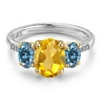 thumbnail image 3 of Gem Stone King 925 Silver and 10K Yellow Gold Yellow Citrine and Persian Blue Moissanite and Lab Grown Diamond Engagement Ring for Women | 2.46 Cttw | Oval 9X7MM | November Birthstone | Size 6, 3 of 6