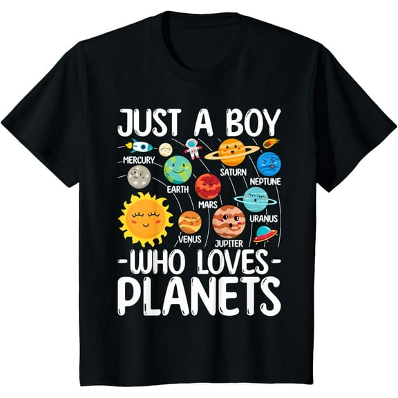 Just A Boy Who Loves Planets Solar Star System Science Space Boys T-Shirt