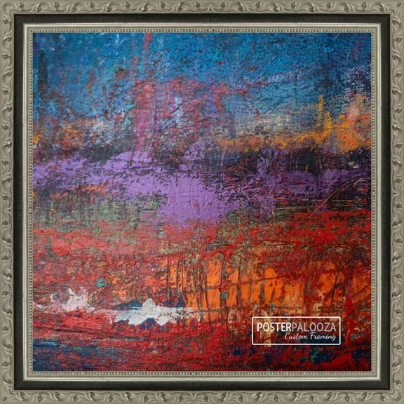 13x39 Sculpted Silver Picture Frame - UV Acrylic, Foam Board Backing, Hanging Hardware