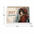 thumbnail image 2 of 2027 Desk Calendar, 8.27 x 5.51 In Large Spiral Bound Monthly Planner with Red Hood Cat Girl Art for Home Office Decor, 2 of 7