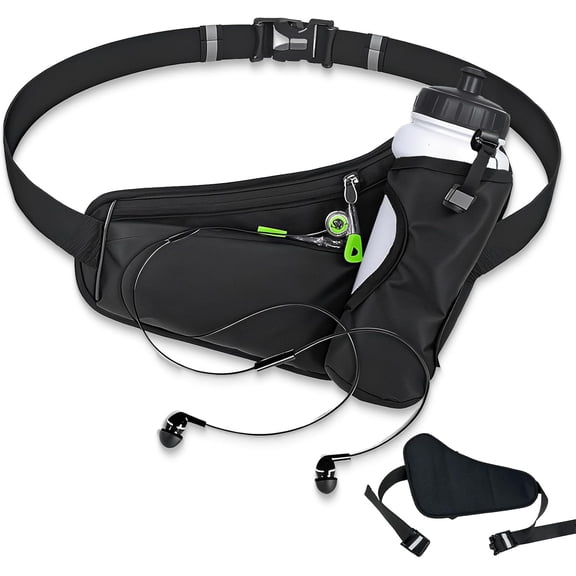 Running Belt for Women, Men,Running Belt with Water Bottle, Fanny Pack with Water Bottle Holder,Water Bottle Belts Holder for Jogging, Cycling (Black)(Bottle Not Included)