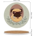 thumbnail image 3 of Round Drink Coasters 2 Pcs Pug Hipster with Cup of Coffee Absorbent Ceramic Coaster with Cork Base for Coffee Cups Housewarming Gift for Home Decor, 3 of 6