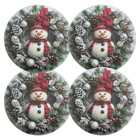 Ryvnso Cute Christmas Snowman Round Plate Mats Dining Table Placemat Set of 4 for Holiday Decoration