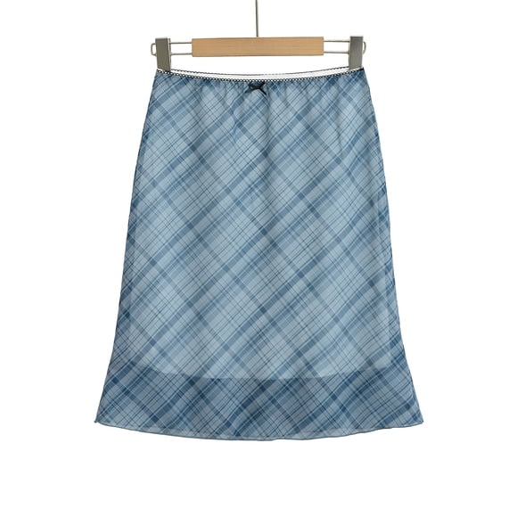 Ruched Skirts for Women Side Skirts Belly Dance Skirt Cute Massage Table Skirt Bow Trim Contrasting Plaid Gray M