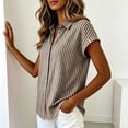 thumbnail image 5 of Lenpel Button down Shirts for Women Short Sleeve Collared Striped Cotton Linen Tops Business Casual Blouses, 5 of 6