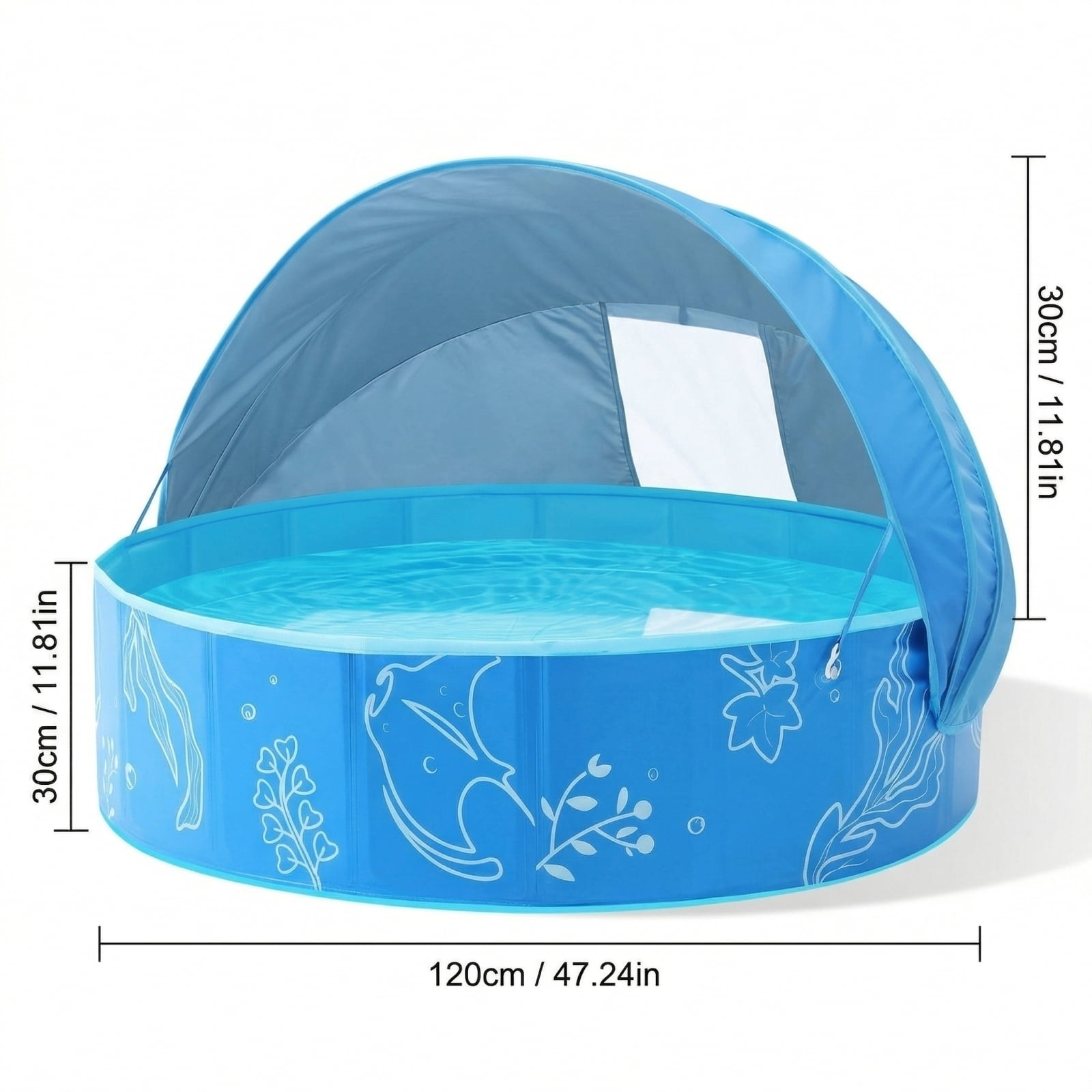 Foldable Kiddie Pool with Canopy,kids pool,Kids Family - Summer Water Play Pool with Shade - Portable for Outdoor Backyard Beach (Green)
