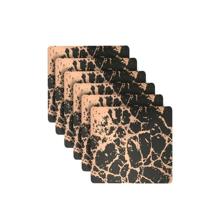 

Dainty Home Marble Cork Foil Printed Marble Granite Designed Thick Cork Textured 15 x 15 Square Placemat Set of 6 in Black And Rose Gold