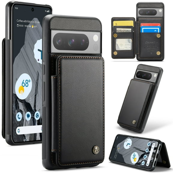 SaniMore for Google Pixel 8 Pro Wallet Case, RFID Blocking PU Leather Kickstand Credit Slots Flip Folio Protective Case, Double Magnetic Clasp Durable Shockproof Cover for Google Pixel 8 Pro, Black